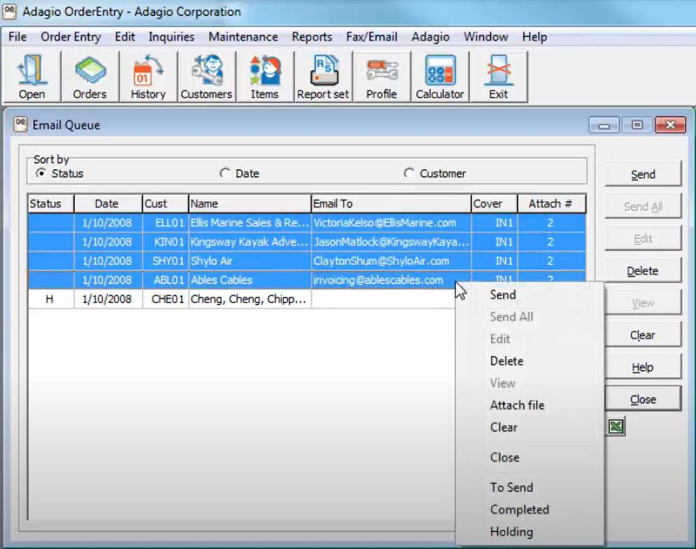 Adagio Accounting email queue